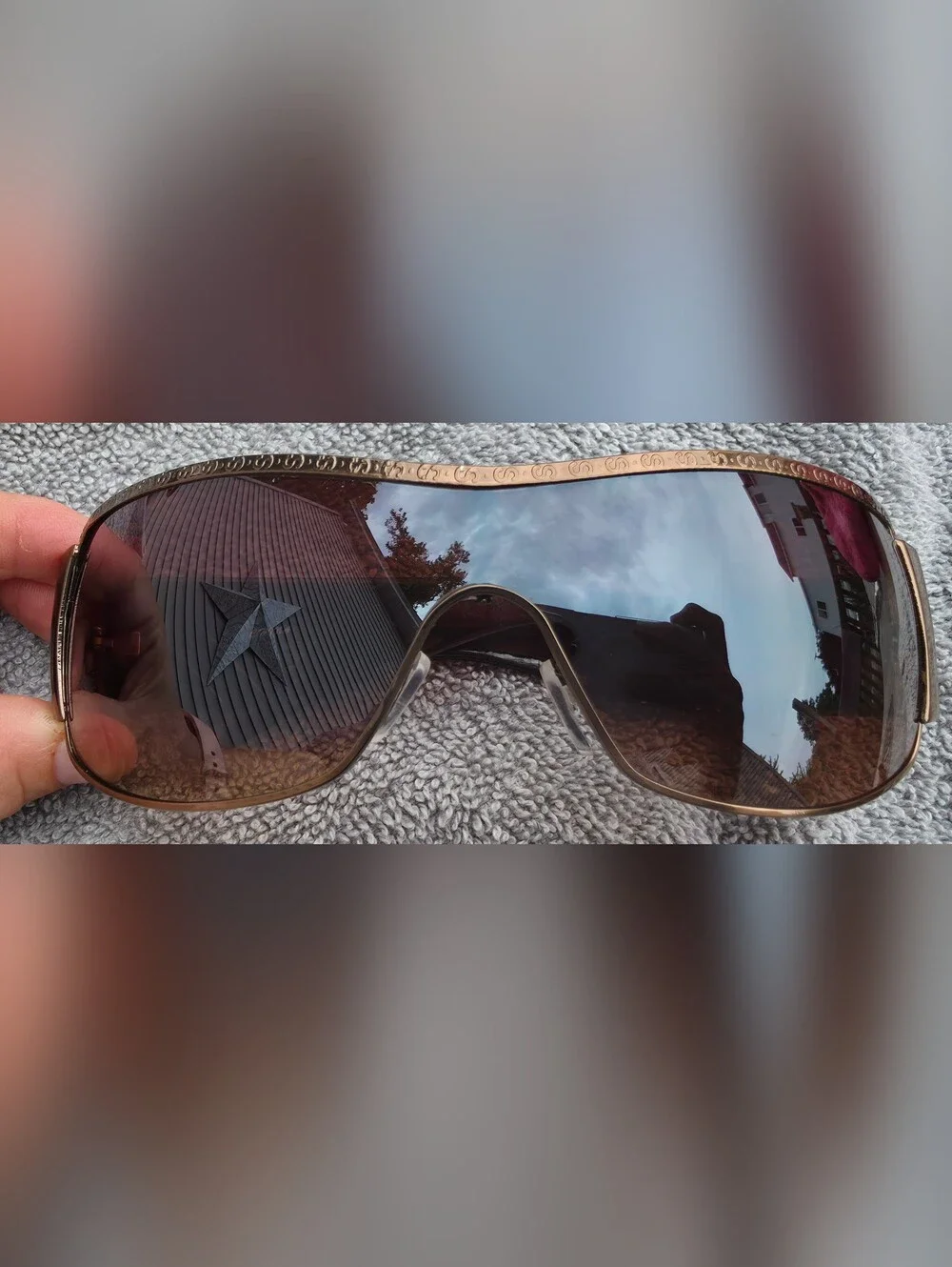 Monogram Designer Y2K Oversized Shield Sunglasses Brown Bronze Rhinestone Bling